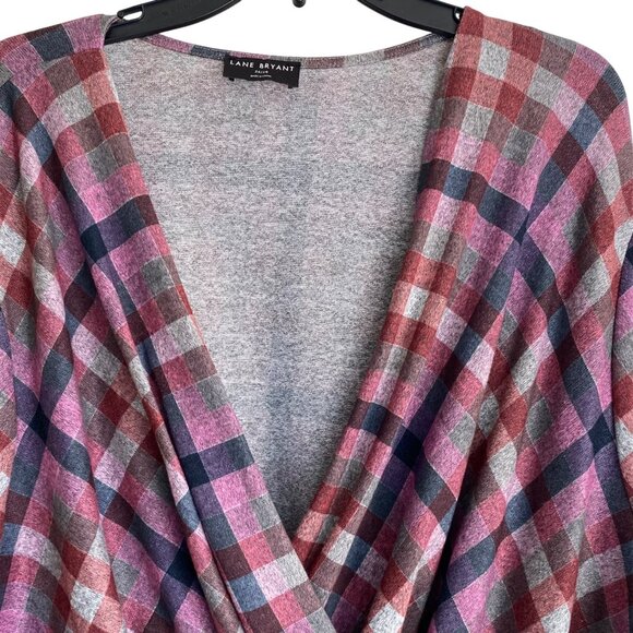 🖤 Lane Bryant 26/28 Plaid Wrap Top – Soft Knit Peplum Style 🖤 - Picture 3 of 9